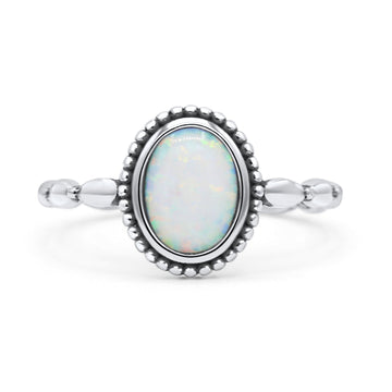 Oval Thumb Ring Oxidized Statement Fashion Ring Band Lab Created White Opal 925 Sterling Silver